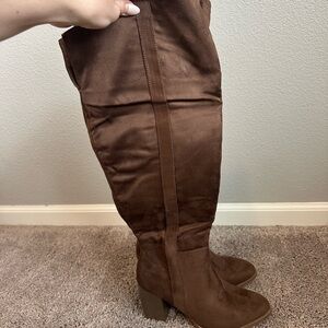 Brown Over the Knee Boots with Suede Finish